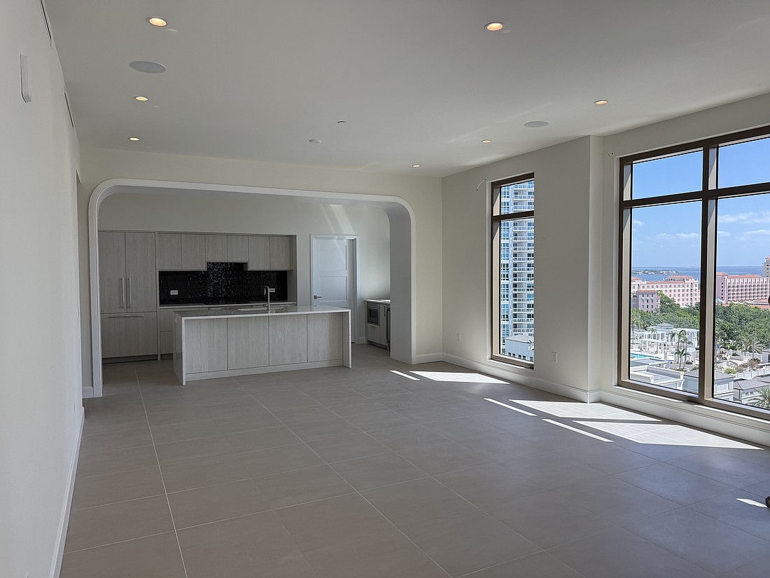 A view of the kitchen in one of the units at The Nolen in St. Petersburg.