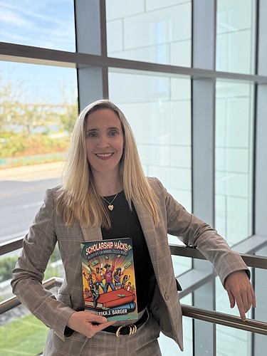 Erika Barger and her book, "Scholarship Hacks: Insider Tips for Winning College Money." Courtesy photo